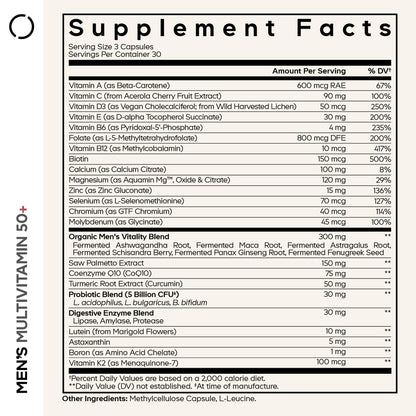Codeage Men's Multivitamin 50+ Supplement - Essential Vitamins for Men Over 50 Years Old, Minerals, CoQ10, Turmeric, Saw Palmetto, Maca, Panax Ginseng, Probiotics & Botanicals - Non-GMO - 90 Capsules CodeageBuy Supplements Australia