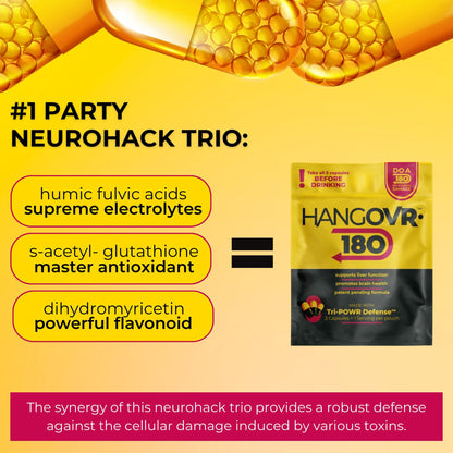 Hangovr 180 Tri-Power Before Drinking Defense 4 Pack - Support Liver & Brain Health, Feel Fresher & Better Energy - - Take Before Drinking for Relief, 3 Capsules per Pouch HANGOVR-180Buy Supplements Australia