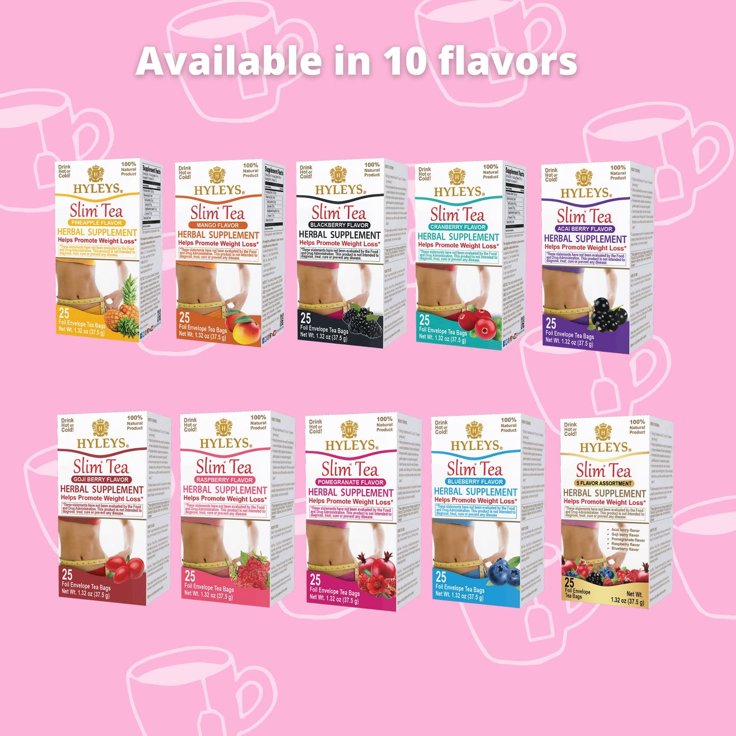 Hyleys Slim Tea 5 Flavor Assortment - Weight Loss Herbal Supplement Cleanse Hyleys TeaBuy Supplements Australia
