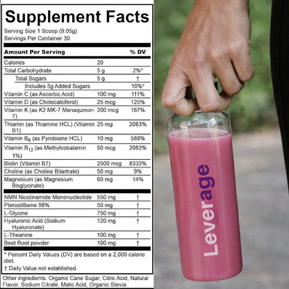 Leverage Mixed Berries Anti–Aging Supplement & Longevity Mix - Daily Wellness Multivitamin Powder with Hyaluronic Acid, L-Glycine & Magnesium for Skin, Energy, Cognitive Function & Joint–30 Servings LeverageBuy Supplements Australia