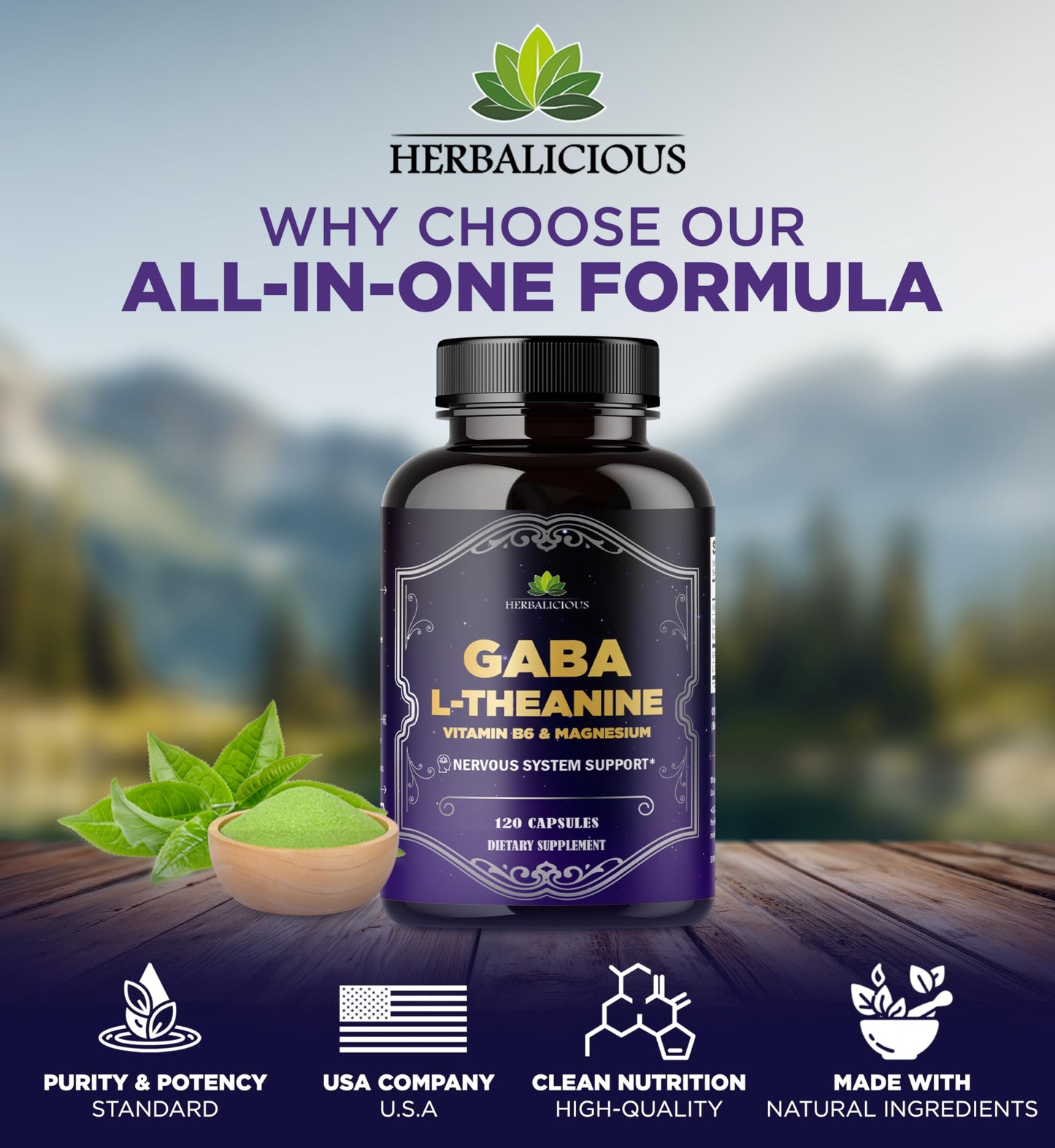 HERBALICIOUS GABA L-Theanine with Magnesium – Calm & Focus Support, Stress Relief, Relaxation + Mood Balance, Brain & Memory Support Supplement – Vitamin B6 + B12 Complex – 120 Capsules HERBALICIOUSBuy Supplements Australia