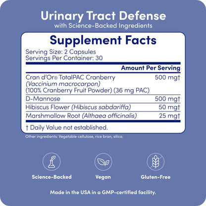 UT-Fem Protection - Urinary Tract Defense for Women, 3-in-1 Daily Defense Formula to Protect Urinary Tract Health, D-Mannose, Cranberry + Hibiscus, Natural Supplement - 60 Vegan Capsules UT-FemBuy Supplements Australia