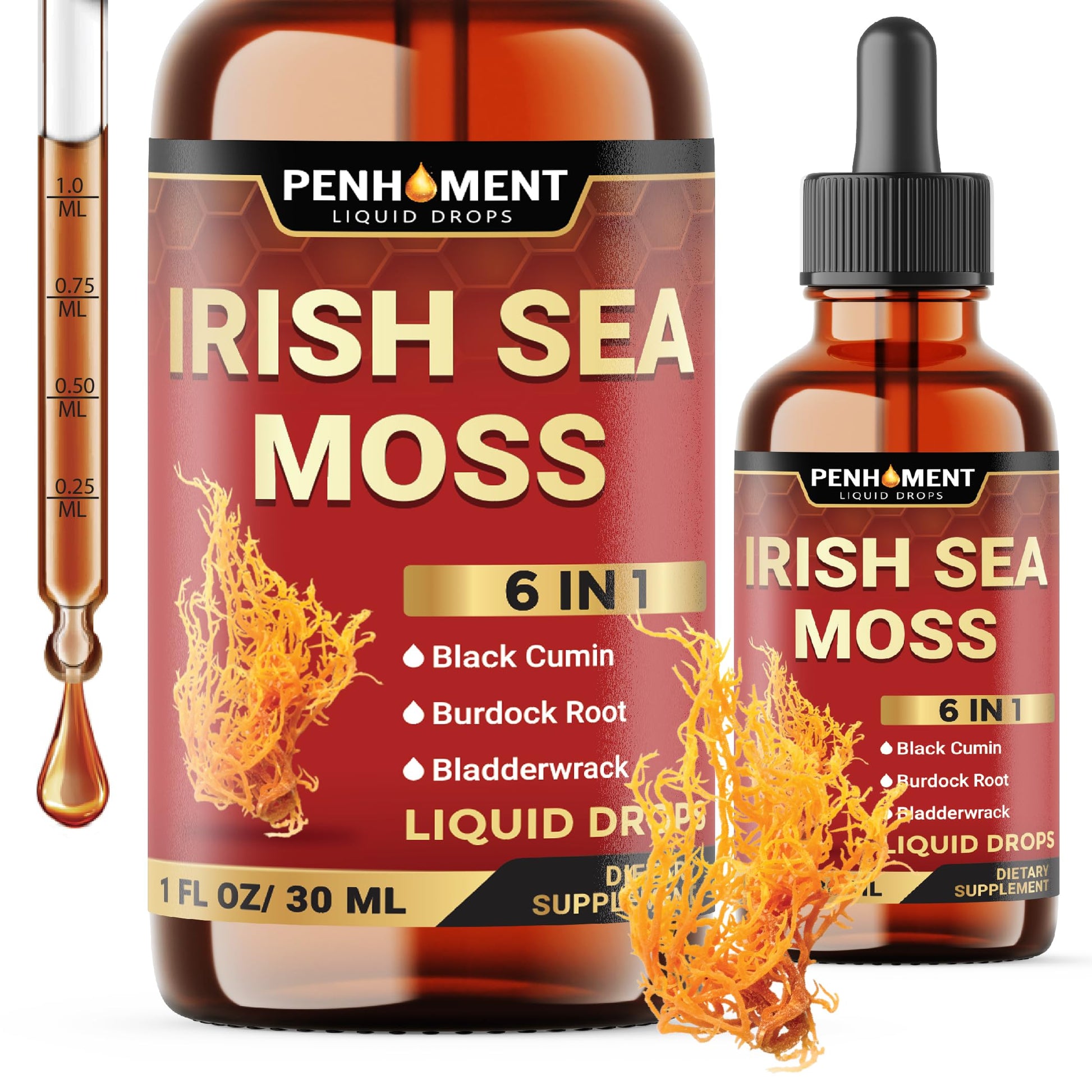 Penhoment 6in1 Sea Moss Drops with Black Seed Oil Irish Seamoss, Ashwagandha, Burdock Root & Bladderwrack - 1FL Oz - 30 Day Supply PenhomentBuy Supplements Australia