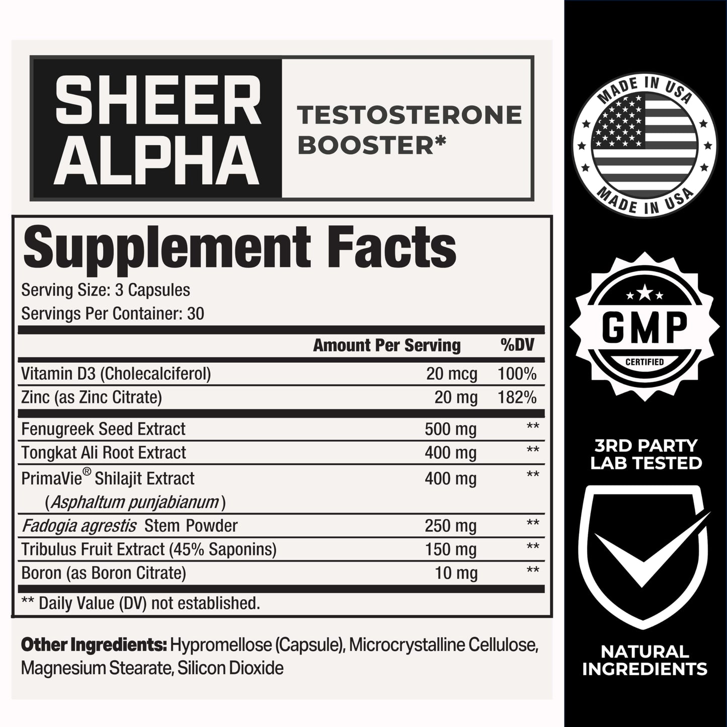 Testosterone Booster for Men - Sheer Alpha T-Booster - Clinically Backed Dose, Strongest Formula - Made in USA - Premium Blend of Fadogia Agrestis Tongkat Ali and Shilajit. 30 Servings Sheer Strength LabsBuy Supplements Australia
