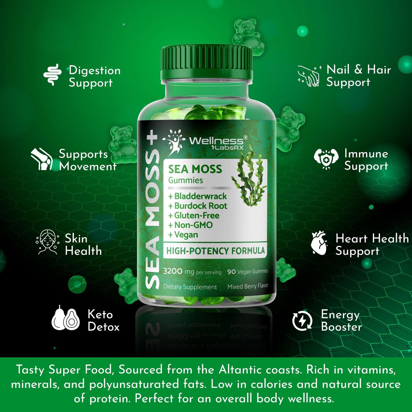 WELLNESS LABSRX Sea Moss Gummies, 3200mg Irish Sea Moss Mixed Berry Flavor with Maximum Potency Bladderwrack and Burdock Root - Supports Skin, Energy and Immunity - 180 Count WELLNESS LABSRXBuy Supplements Australia