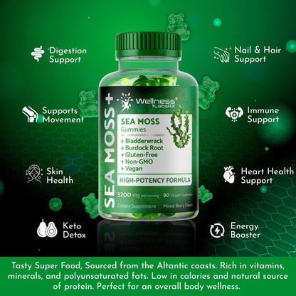WELLNESS LABSRX Sea Moss Gummies, 3200mg Irish Sea Moss Mixed Berry Flavor with Maximum Potency Bladderwrack and Burdock Root - Supports Skin, Energy and Immunity - 180 Count WELLNESS LABSRXBuy Supplements Australia
