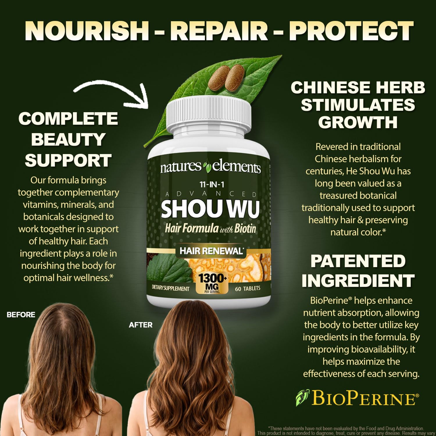 Natures Elements Advanced Shou Wu for Gray Hair – Prepared He Shou Wu for Hair Growth with Biotin, Bioperine, Fo-Ti Root & More – 100% Natural – 60 Tablets – Non-GMO, Gluten-Free Natures ElementsBuy Supplements Australia