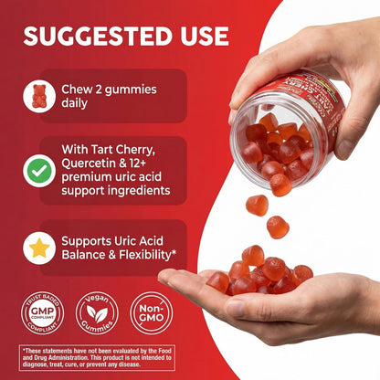 Clean Nutra Tart Cherry Gummies Uric Acid Flush Celery Milk Thistle Bromelain Vitamin C Magnesium Citrus Bergamot Ginger Stinging Nettle Leaf Chamomile Berberine Quercetin Support 60 Gummy Vitamins Clean NutraceuticalsBuy Supplements Australia