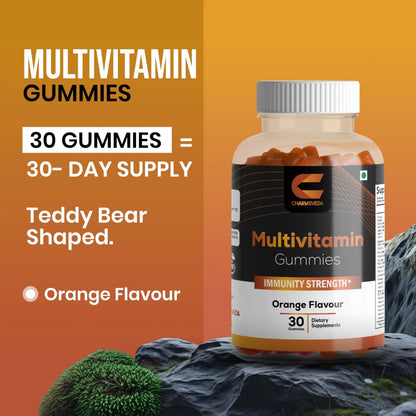 CHARMSVEDA Multivitamin Gummies – Energy, Immunity & Overall Wellness with DHA, Vitamin C, Zinc & Antioxidants – Orange Flavour – 30 Gummies CHARMSVEDA