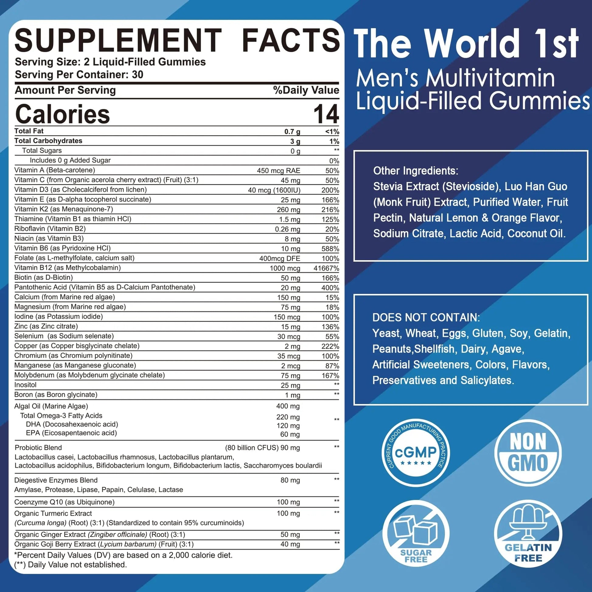 Mens Multivitamins Gummies, Methylated Multivitamin for Men, B Complex, Minerals, Vegan Omega 3, Probiotic, Enzyme LILICAREBuy Supplements Australia