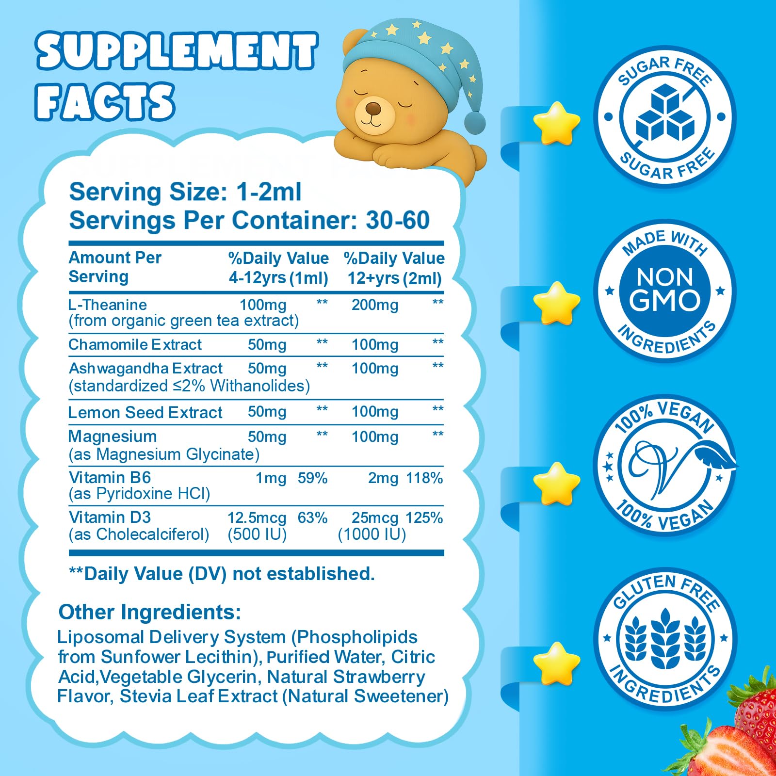 Liposomal L-Theanine Drops for Kids & Adults – Liquid L-Theanine Supplement with Magnesium Glycinate, Ashwagandha, Chamomile, Vitamin B6 & D3 – Supports Calm, Focus & Restful Sleep – Strawberry Flavor CFILIHTCBuy Supplements Australia