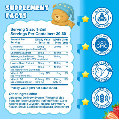 Liposomal L-Theanine Drops for Kids & Adults – Liquid L-Theanine Supplement with Magnesium Glycinate, Ashwagandha, Chamomile, Vitamin B6 & D3 – Supports Calm, Focus & Restful Sleep – Strawberry Flavor CFILIHTCBuy Supplements Australia