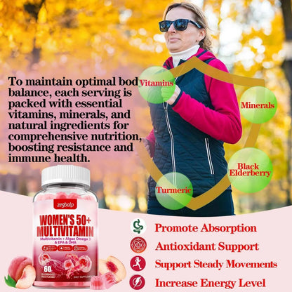 ZEGBALP Sugar-Free Womens Multivitamin 50 Plus Gummies with Calcium, Magnesium, Zinc, Vitamin A, C, D3, E, K2, B Complex, Folate, Biotin ZEGBALP