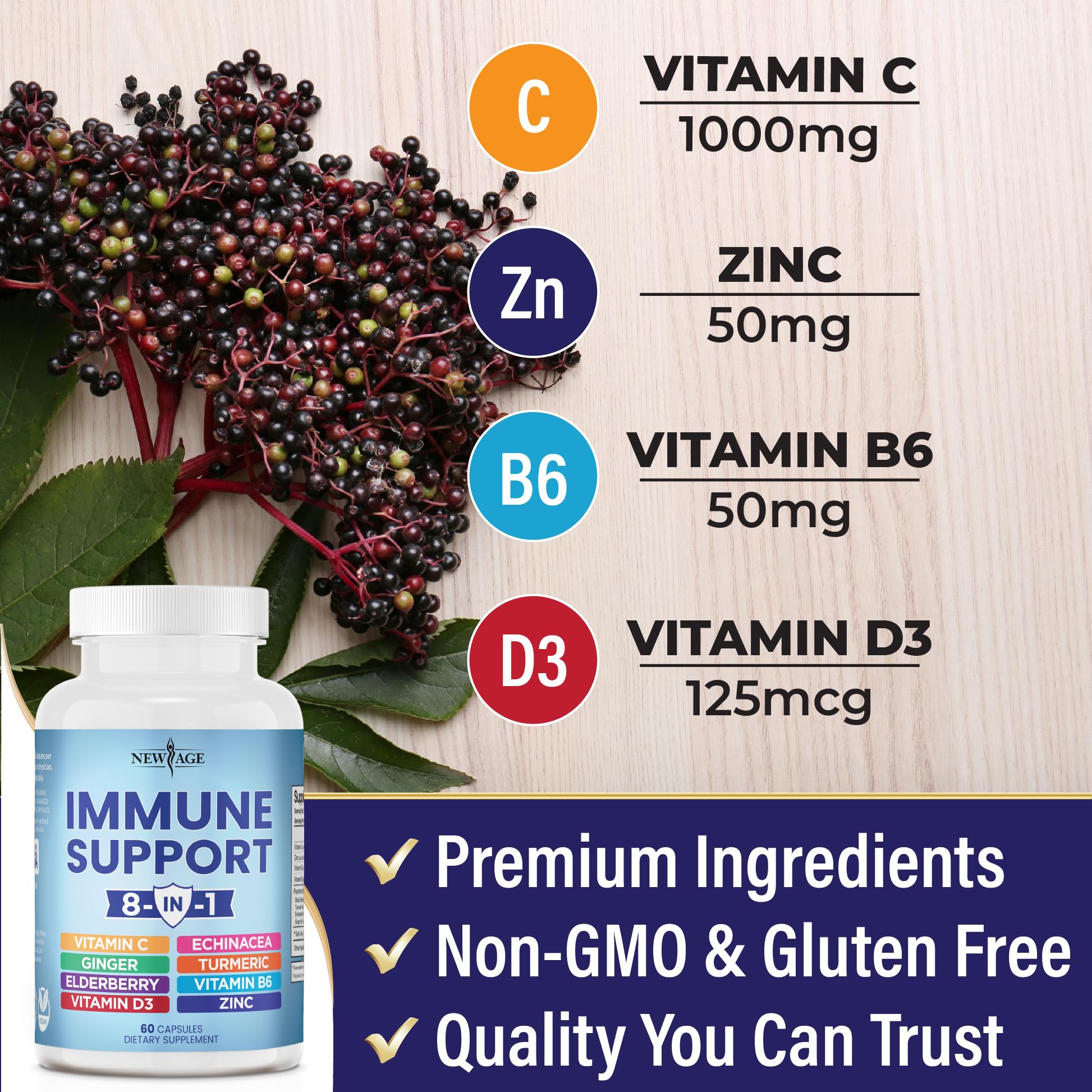 NEW AGE 8 in 1 Immune Support Booster Supplement with Echinacea, Vitamin C NEW AGEBuy Supplements Australia