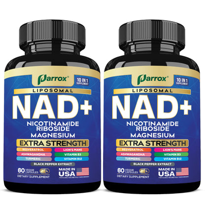 Parrox NAD+ Supplement with Liposomal NAD+, Nicotinamide Riboside, Magnesium, Vitamin B3 & B12, Resveratrol, Turmeric, Ashwagandha, Lion’s Mane,10-in-1 Extra Strength (2 Pack) ParroxBuy Supplements Australia
