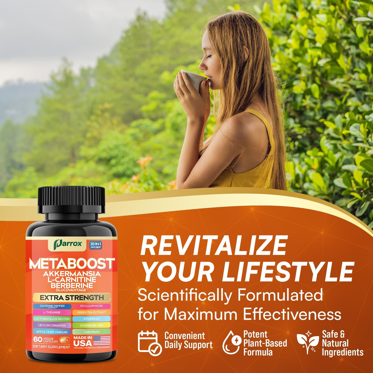 GLP-1 Booster Supplement, Akkermansia, L-Carnitine, Berberine (GlucoVantage), Methylfolate, Methylated B12, Chromium, Capsimax, Psyllium Husk, Probiotics Vitamins D3, B6, 20-in-1 Plant-Based (60 Caps) ParroxBuy Supplements Australia