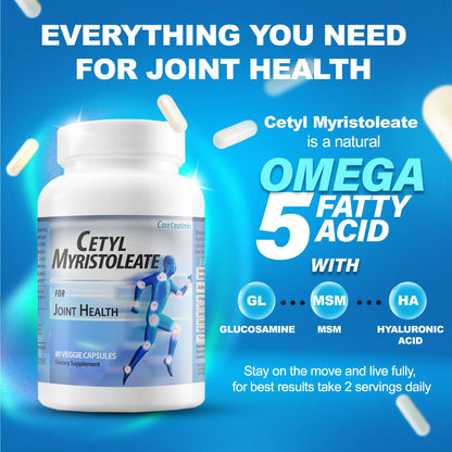 CoreCeutimin Cetyl Myristoleate - Omega 5 Fatty Acid - Ultra Support for Relief from Joint Discomfort and Stiffness - Also Includes Glucosamine, MSM & Hyaluronic Acid - 80 Capsules CoreCeutiminBuy Supplements Australia