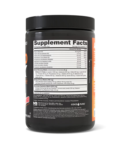 NutraBio Amino Kick - BCAA's, Electrolytes for Hydration, Natural Caffeine- 30 Servings- (Orange Mango)