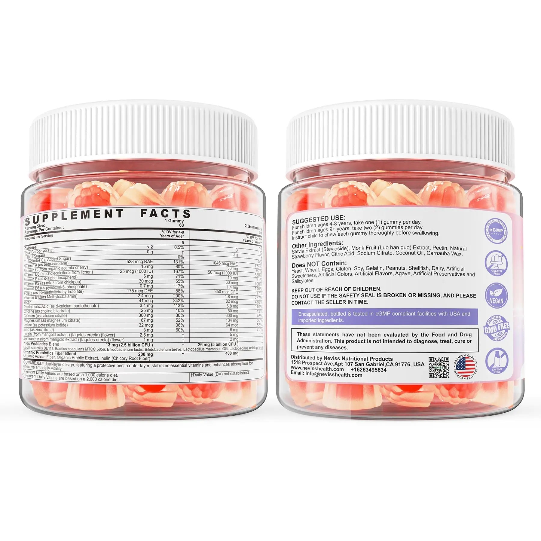 Kids Multivitamin Gummies + Calcium, Probiotics, Vitamin D3, C, Methylated B12 & Methylfolate, B6, A, K2, E, Zinc NEVISSBuy Supplements Australia