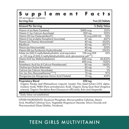 Michael's Health Naturopathic Programs Teen Girls Multivitamin - 60 Vegetarian Tablets - with B Complex Vitamins & Female Herbal Blend MICHAEL'S