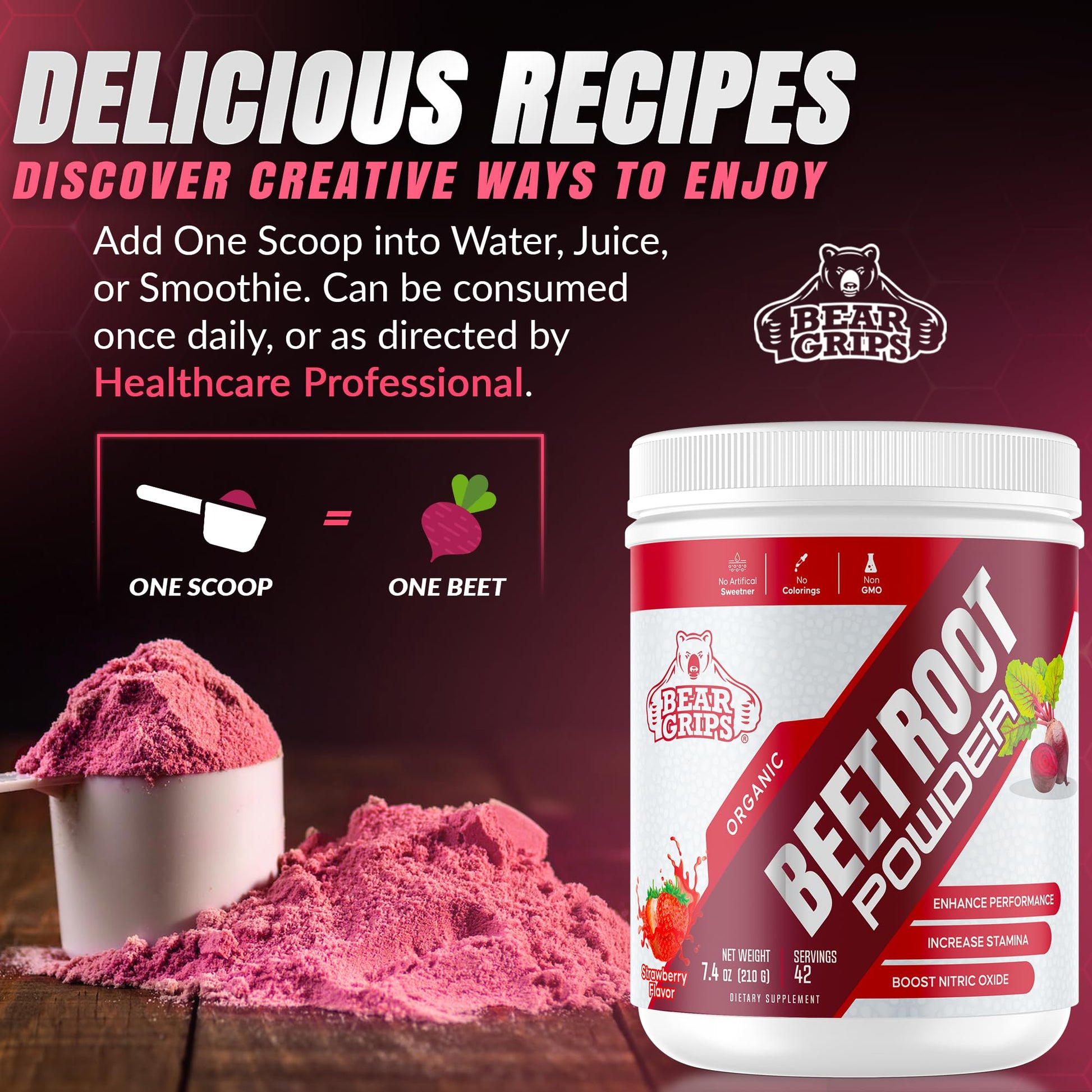 Organic Beet Root Powder - Nitric Oxide Supplement Super Food Beets Supplements Bear GripsBuy Supplements Australia
