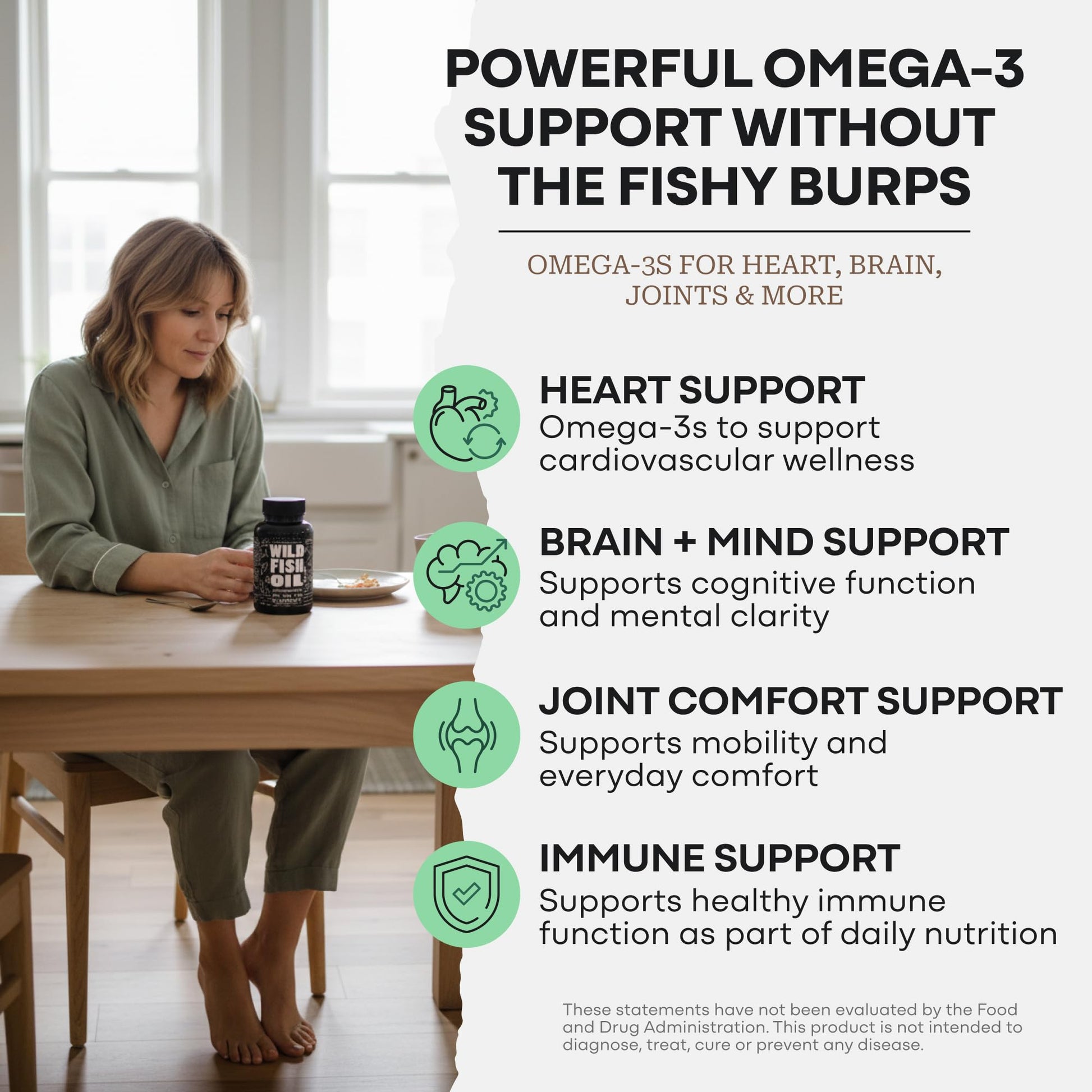 Wild Foods Omega 3 Fish Oil Supplement, 120 Capsules (1 pk) | Wild Caught, Burpless, Odorless, Non-GMO, Gluten Free | DPA, DHA, EPA Triple Strength Heart & Joint Nutrition for Women & Men Wild FoodsBuy Supplements Australia