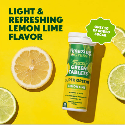 Amazing Grass Effervescent Tablets: Green Superfood Water Flavoring Tablet with Antioxidants & Alkalizing Greens, Lemon Lime, 60 Count Amazing GrassBuy Supplements Australia