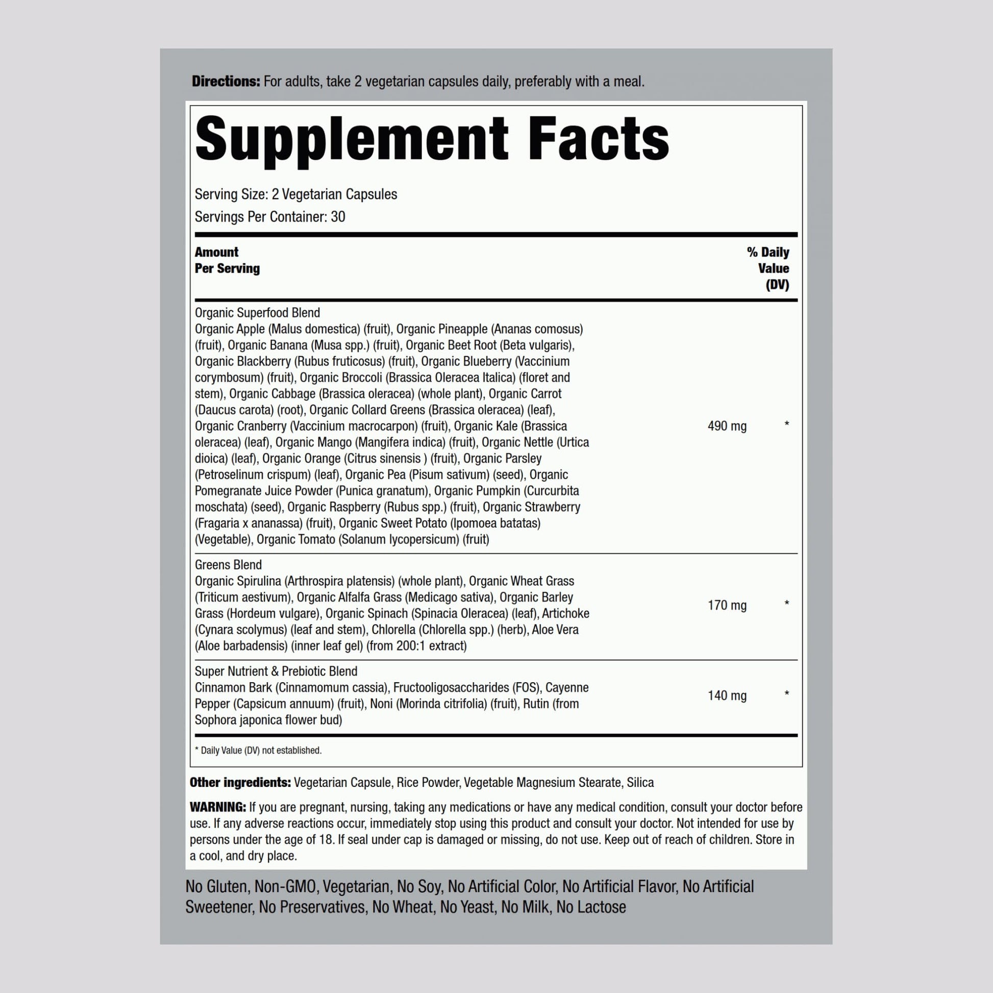 Piping Rock Fruits and Veggies Supplement | 60 Capsules | Superfood Fruit and Vegetables Vitamins | with Prebiotic Blend | Vegetarian Formula | Non-GMO, Gluten Free Piping RockBuy Supplements Australia