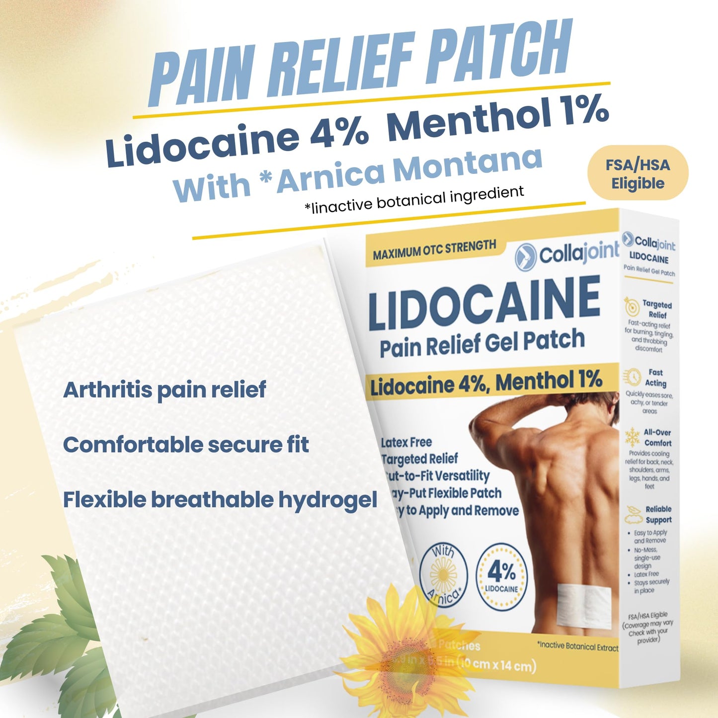 Collajoint Maximum-Strength Lidocaine 4% & Menthol 1% Hydrogel Pain Relief Patch with Arnica Montana Flower Extract-Temporary Numbing & Cooling Relief for Sore Muscles, Stiff Joints & Arthritis CollajointBuy Supplements Australia