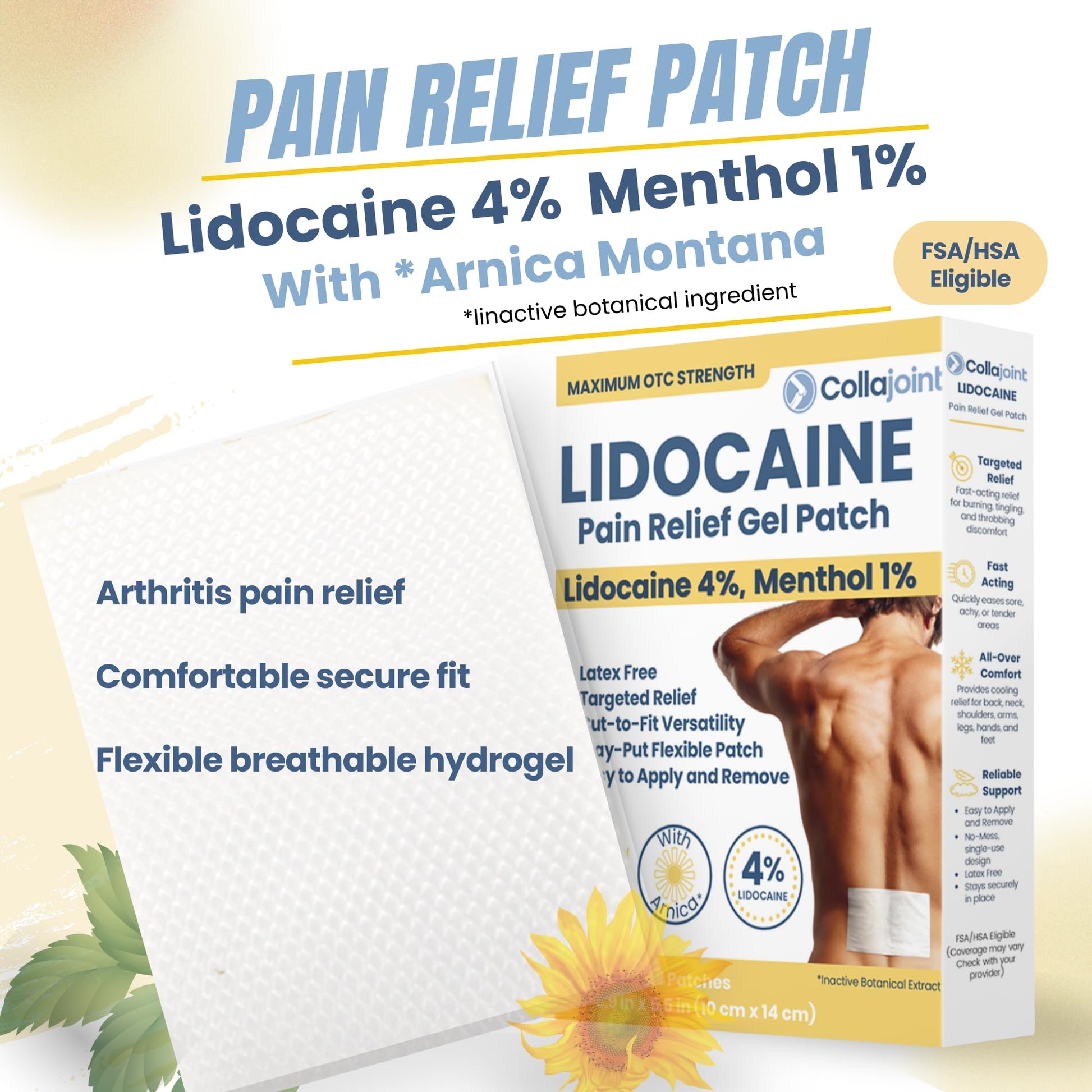 Collajoint Maximum-Strength Lidocaine 4% & Menthol 1% Hydrogel Pain Relief Patch with Arnica Montana Flower Extract-Temporary Numbing & Cooling Relief for Sore Muscles, Stiff Joints & Arthritis CollajointBuy Supplements Australia