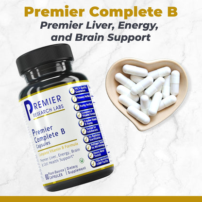 Premier Research Labs Complete B - Vitamin B Complex Supplement for Optimal Health | Vitamin B Supplement with Biotin | 9 Active B Vitamins | for Liver