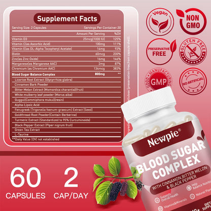 Blood Sugar Complex Supplement – Natural with 20 Active Herbs and Vitamins, Including Cinnamon, Bitter Melon, Black Pepper, Licorice, Vegan, Non-GMO, Gluten-Free, 60 Capsules HOWEEJETBuy Supplements Australia