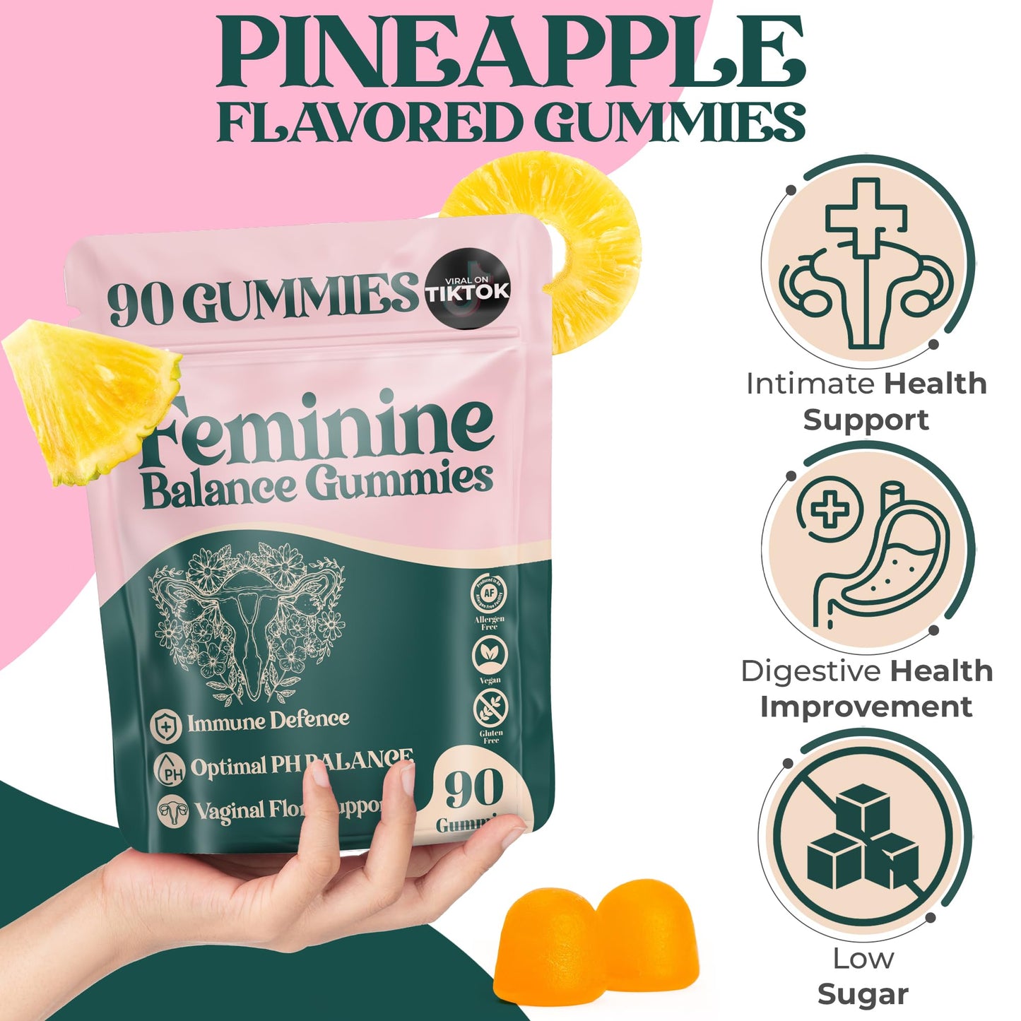 ORGANIC UPLIFT Premium Feminine Balance Gummies - for Women’s Health & Wellness - Immune Support - Vegan, Gluten-Free - Hawaiian Pineapple - 90 Gummies - 45 Servings ORGANIC UPLIFTBuy Supplements Australia