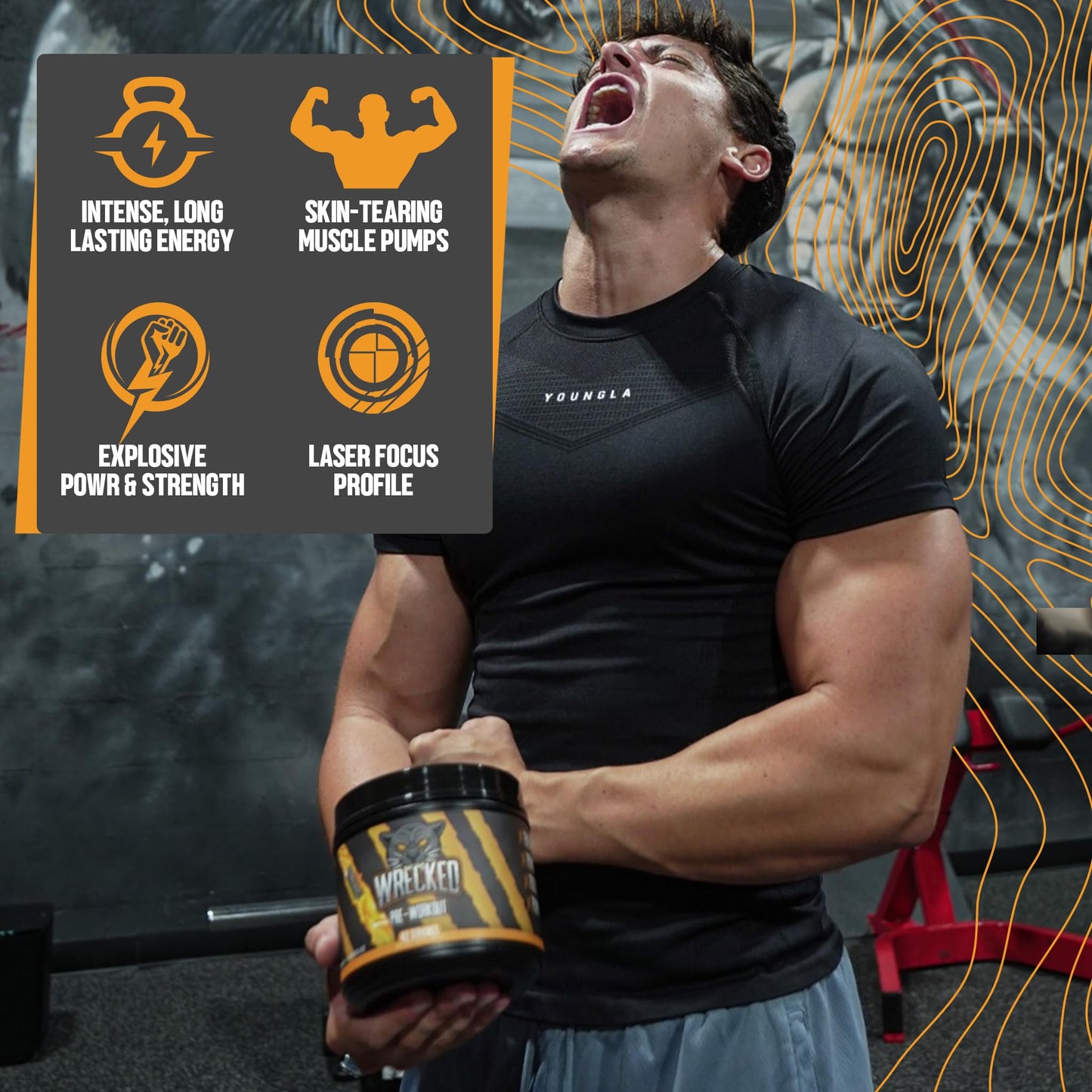 Huge Supplements Wrecked Pre-Workout, 30G+ Ingredients Per Serving to Boost Energy, Pumps, and Focus with L-Citrulline, Beta-Alanine, Hydromax, and No Useless Fillers, 40 Servings (Orange Burst)