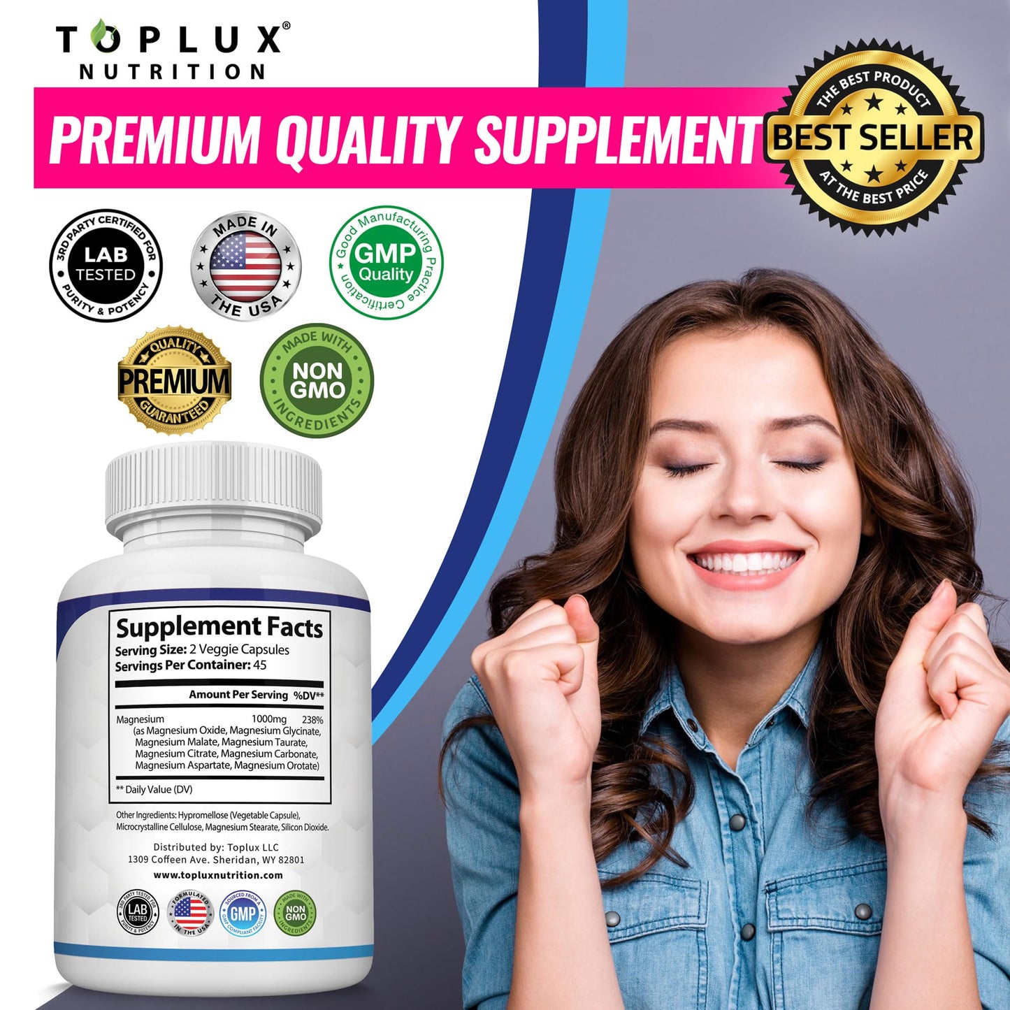 Magnesium Complex Supplement 8 Elemental 1000mg - Magnesium Glycinate, Citrate, Malate, Taurate, Chelated for Easy Absorption for Bones