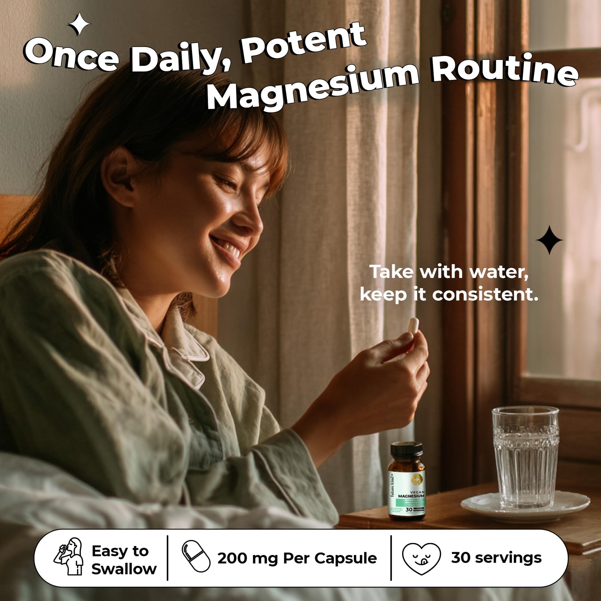 Future Kind Magnesium Glycinate, Supports Muscle and Nerve Function, High Absorption Chelated Magnesium Supplement, Nightly Calm, Energy & Metabolism, Highly Bioavailable & Potent - 30 Vegan Capsules Future KindBuy Supplements Australia