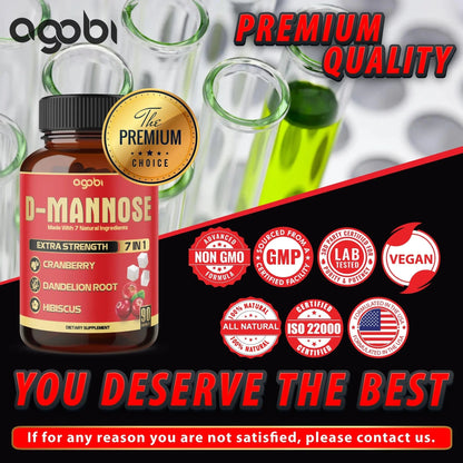 agobi D-Mannose Capsules - 7 Herbs with Cranberry, Dandelion, Hibiscus and More - Support Flush Impurities and Urinary Tract Health - 90 Vegan Capsules 3-Month Supply agobiBuy Supplements Australia