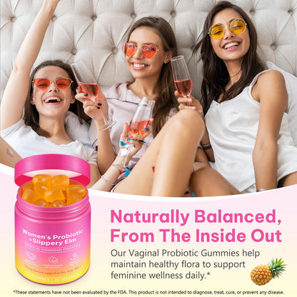 WeiWeiLa Feminine Probiotics Gummies for Women Probiotic Gummies with Slippery Elm | Natural Pineapple Flavor | Supports Feminine pH Balance & Comfort | 60 Vegan Gummie for Daily Wellness WeiWeiLaBuy Supplements Australia