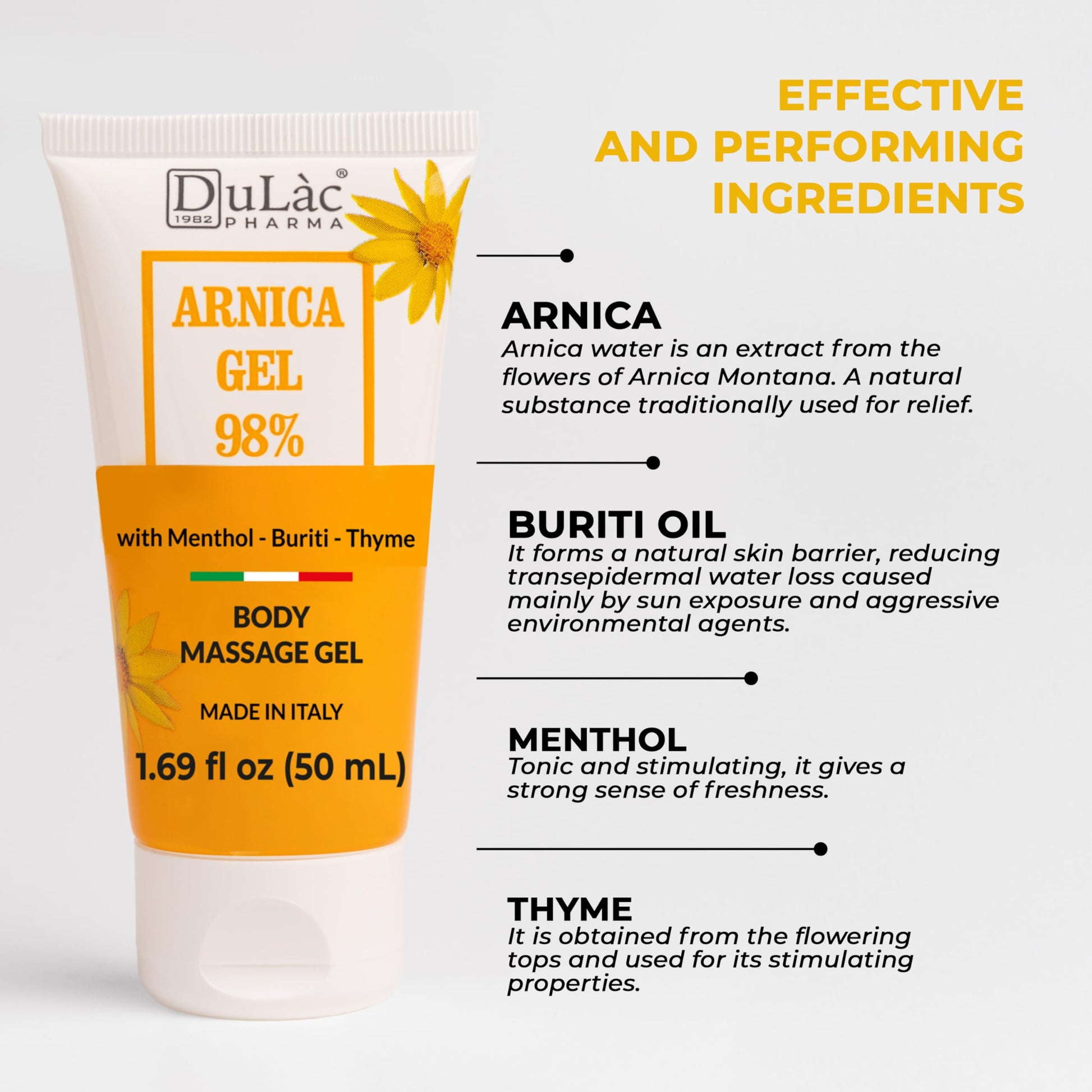 Dulac Arnica Body Massage Gel – Water-Based Cosmetic Massage Gel with Arnica Montana, Fast-Absorbing Lightweight Texture, Non-Greasy Feel, Dermatologically Tested, 1.7 Fl Oz DULÀC FARMACEUTICI 1982Buy Supplements Australia