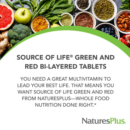 NaturesPlus Source of Life Green & Red Multivitamin - 90 Tablets - with Concentrated Whole Foods - Vegetarian, Gluten Free - 30 Servings NaturesPlusBuy Supplements Australia