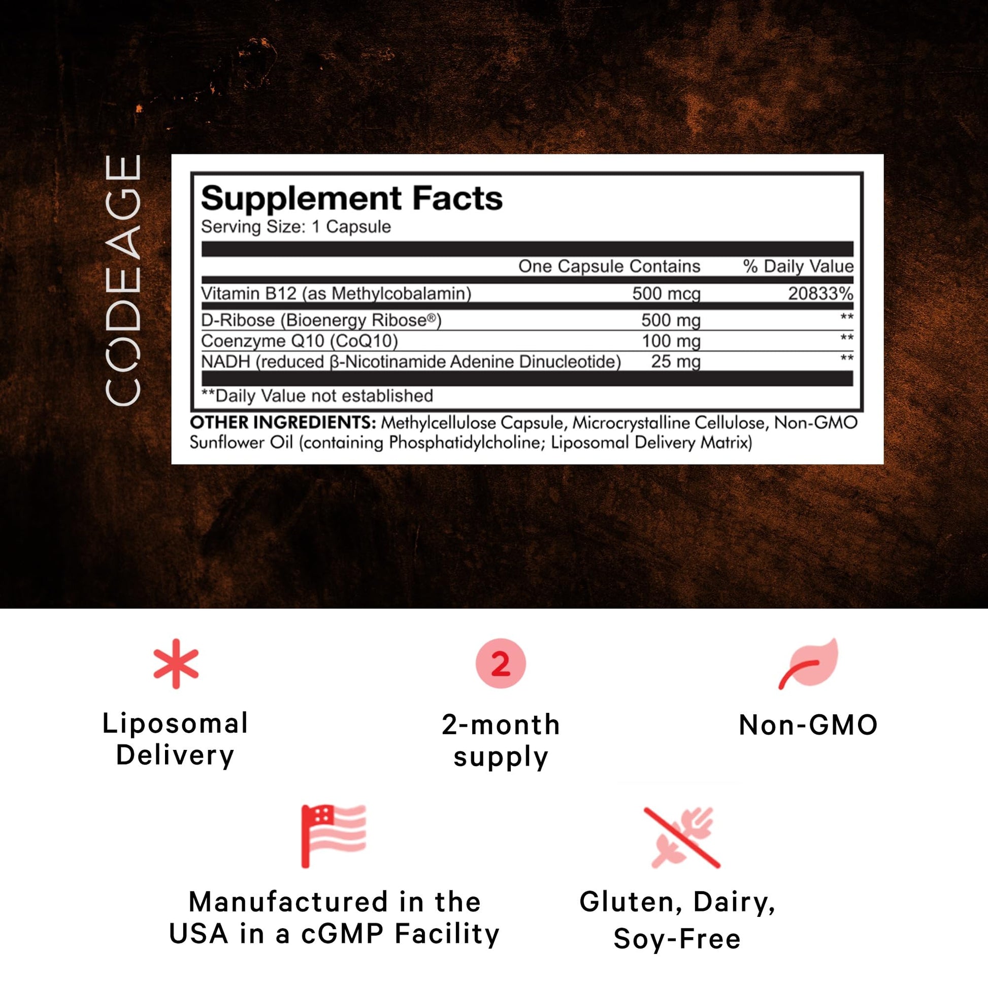 Codeage Liposomal NADH+ Supplement - CoQ10 - Vitamin B12 - D-Ribose Bioenergy CodeageBuy Supplements Australia