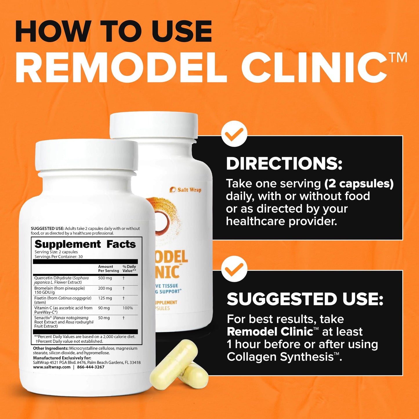 SaltWrap Remodel Clinic - Joint Remodeling Supplement for Senescent Cell Removal and Scar Tissue - Improve Mobility, Reduce Connective Tissue Stiffness - Fisetin, Quercetin, Bromelain - 60 Capsules SaltWrapBuy Supplements Australia