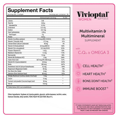 Vivioptal Women, 30 Capsules, CoQ10 & Omega-3, Multivitamin & Multimineral, Gluten Free, German Formula Vivioptal VitaminsBuy Supplements Australia