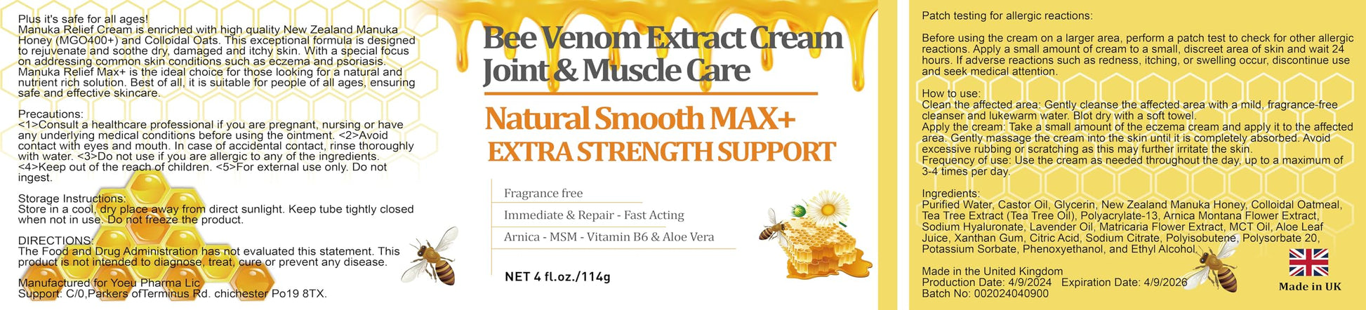 HIKCOSLLY New Zealand Bee Venom Cream, High Strength Recovery Muscle Joint Cream, Natural Organic, Soothe Back, Neck, Hands, Feet, Shoulder, Leg, Knee, Ankle Pain HIKCOSLLYBuy Supplements Australia