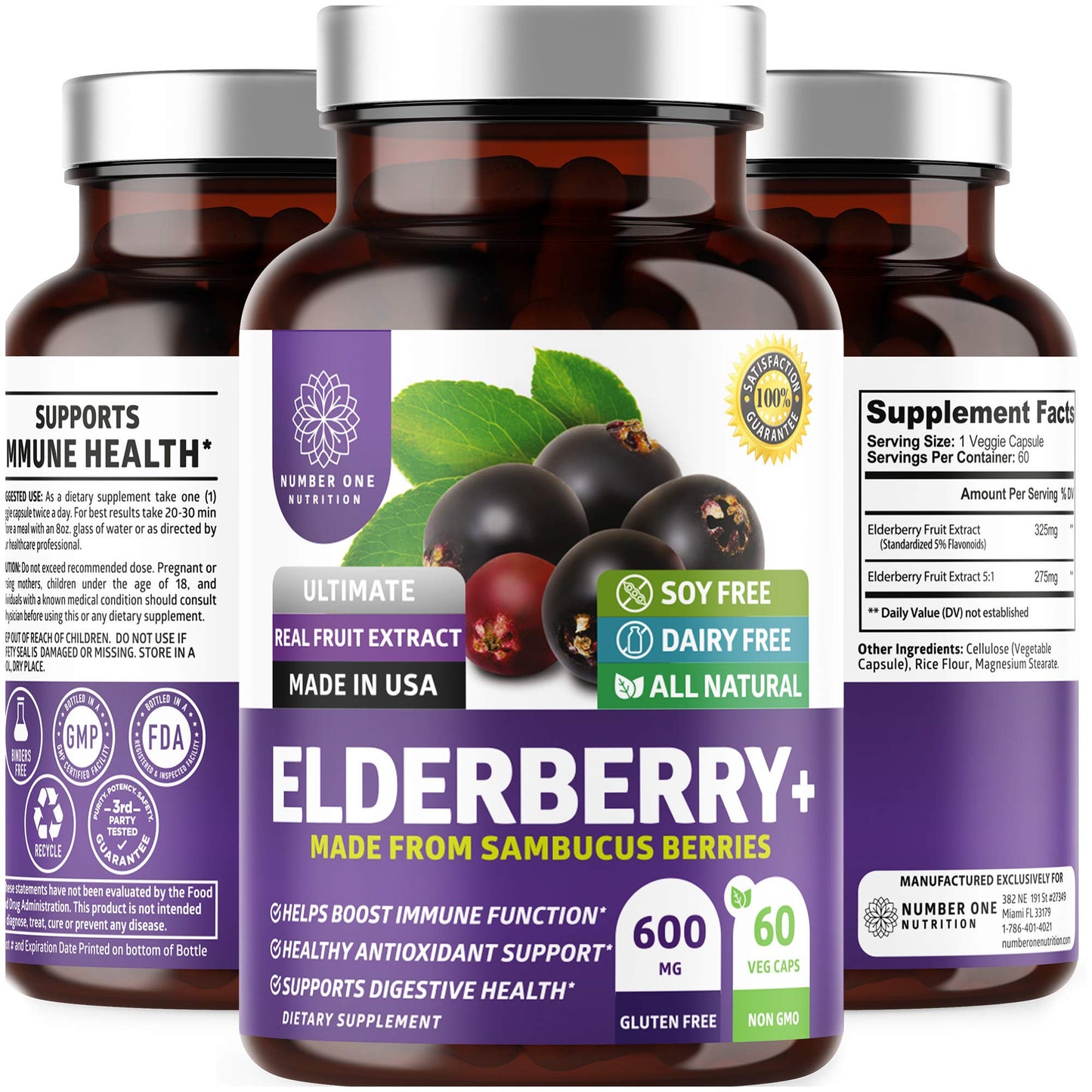 N1N Premium Black Elderberry Capsules for Adults [Max Strength] Pure and Potent Elderberry from Sambucus Nigra to Support Immunity & Skin Health, Non-GMO, Gluten Free, 60 Veg Caps Number One NutritionBuy Supplements Australia