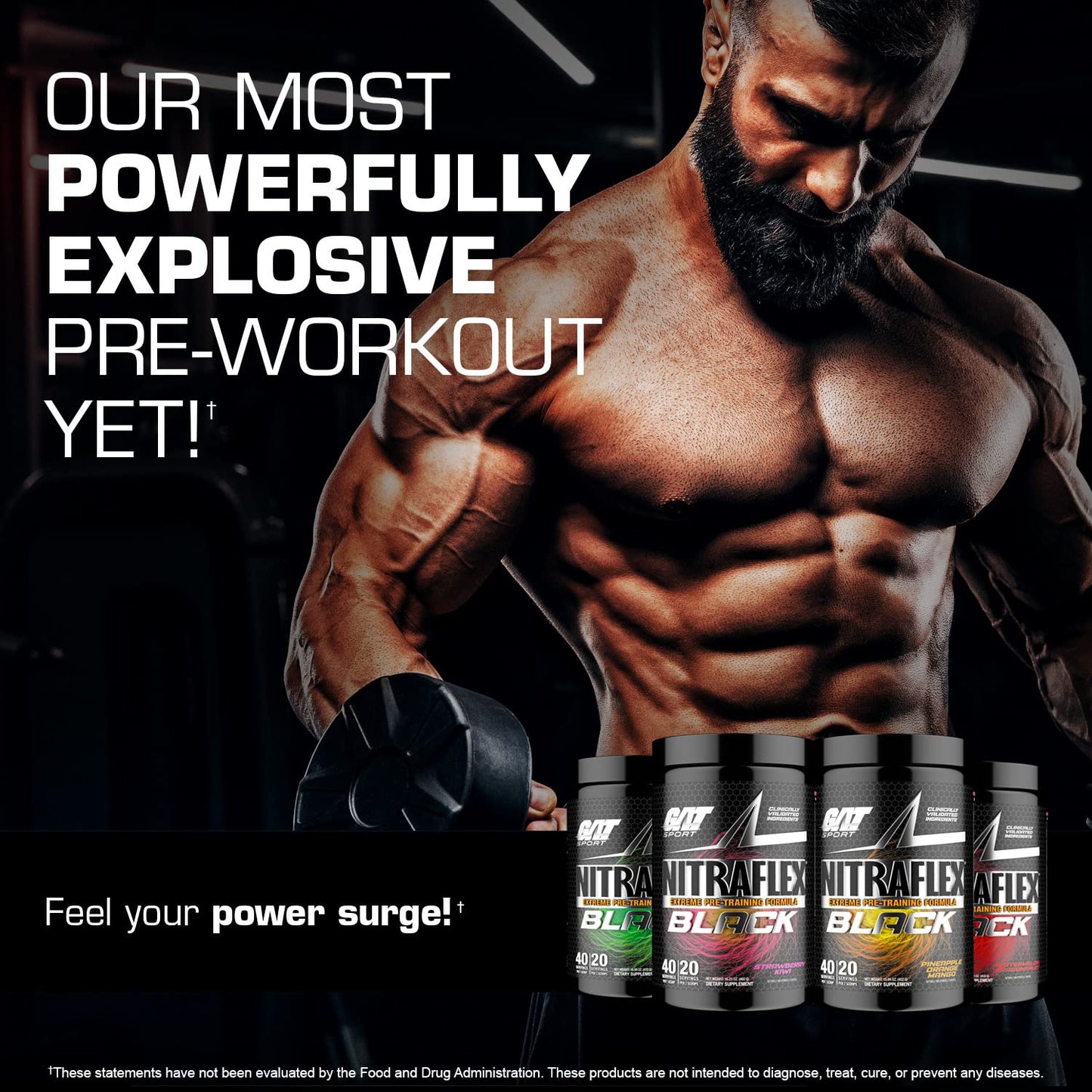 GAT SPORT Nitraflex Black Pre-Workout Powder, Extreme Pre-Training Formula for Men GAT SPORTBuy Supplements Australia