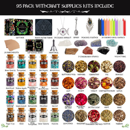 SHYSHINY Witchcraft Supplies Kit for Wiccan Spells, 95 Pack of 7 Chakra Stones, Crystals, Dried Herbs SHYSHINYBuy Supplements Australia