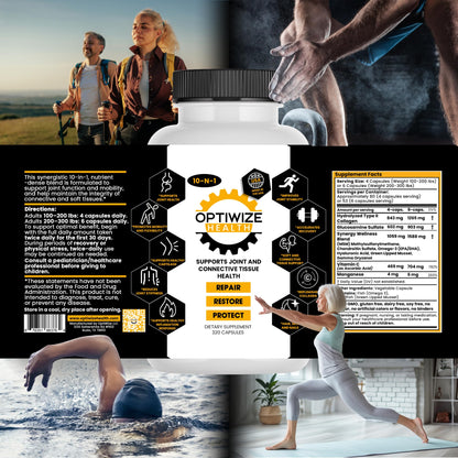 OptiWize 10-N-1 Joint Support Hydrolyzed Collagen,MSM, Hyaluronic Acid, Glucosamine,Chondroitin & More- Targets Joint Discomfort,