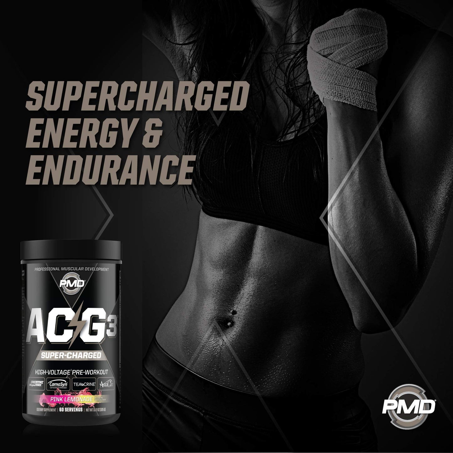 PMD Sports ACG3 Supercharged - Pre Workout - Powerful Strength, High Energy, Maximize Mental Focus, Endurance, Optimum Workout Performance For Men and Women - Flex On The Beach (60 Servings)