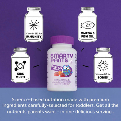 SmartyPants Toddler Multivitamin Gummies: Omega 3 Fish Oil (EPA/DHA), Vitamin D3, C, Vitamin B12, B6 & Women's Multivitamin Gummies: Omega 3 Fish Oil (EPA/DHA), Methylfolate, CoQ10, Vitamin D SmartyPantsBuy Supplements Australia